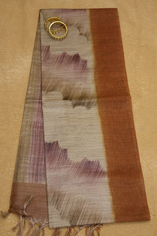 Tissue Tussar Saree-Hand Paint-Honey