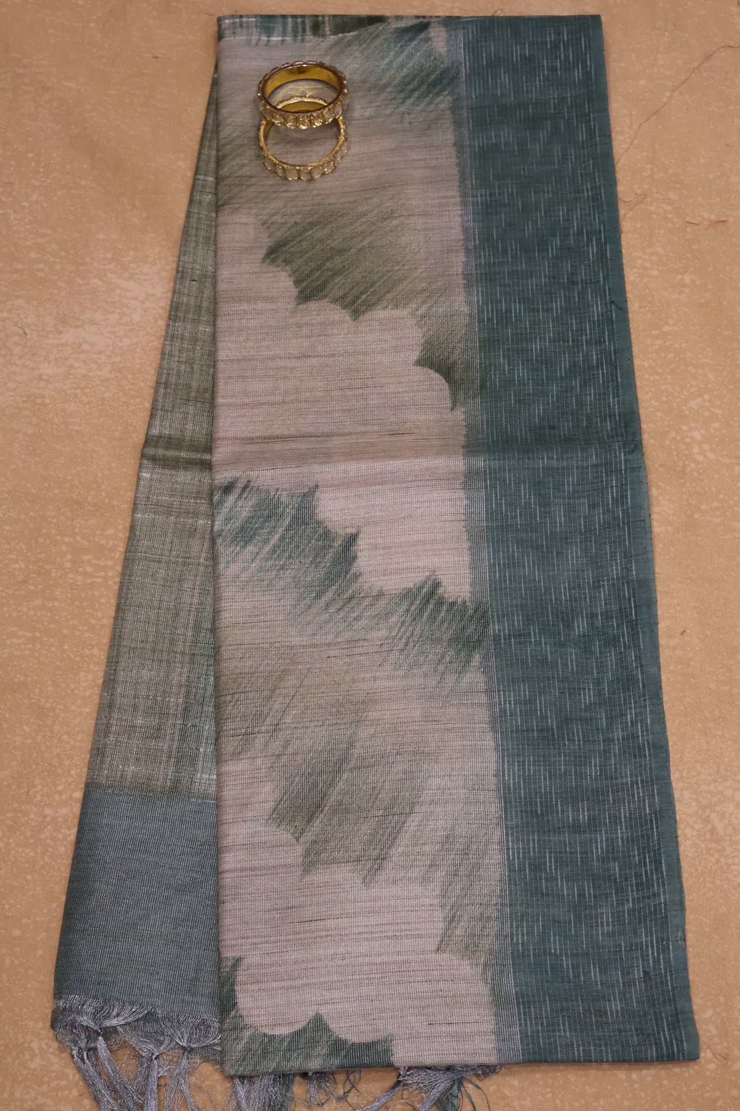 Tissue Tussar Saree-Hand Paint-Sea Blue