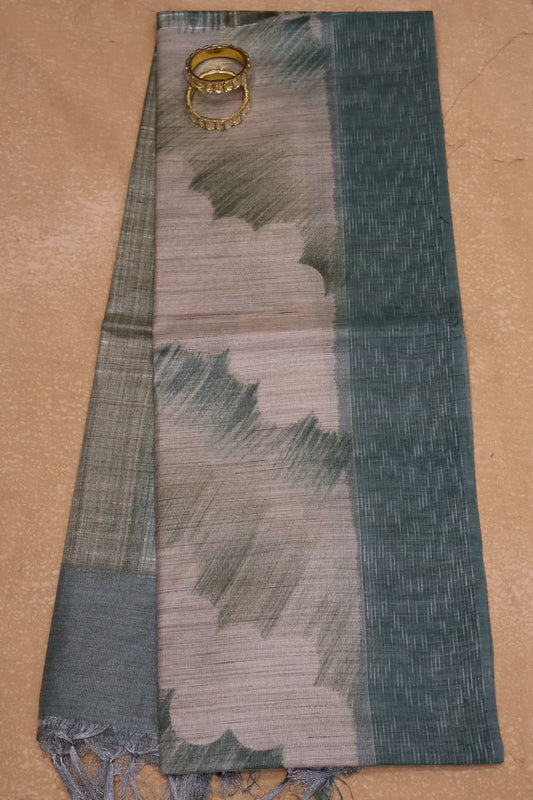 Tissue Tussar Saree-Hand Paint-Sea Blue