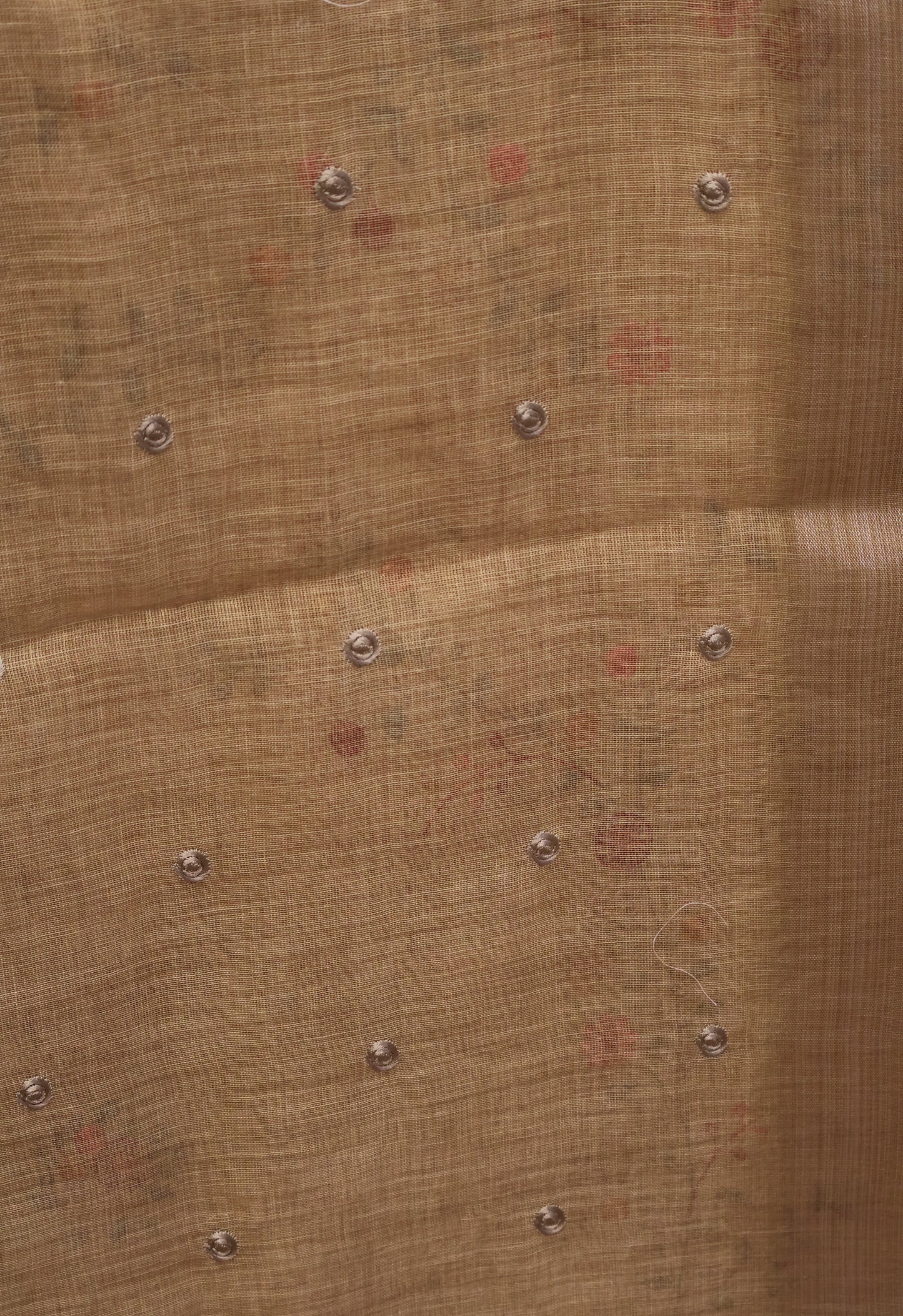 Tissue Linen Saree Floral - Light Khaki