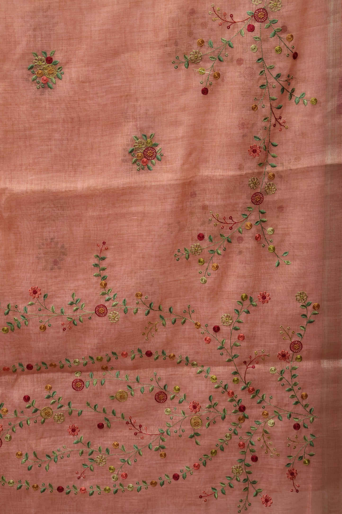 Tissue Linen Saree Floral - Red