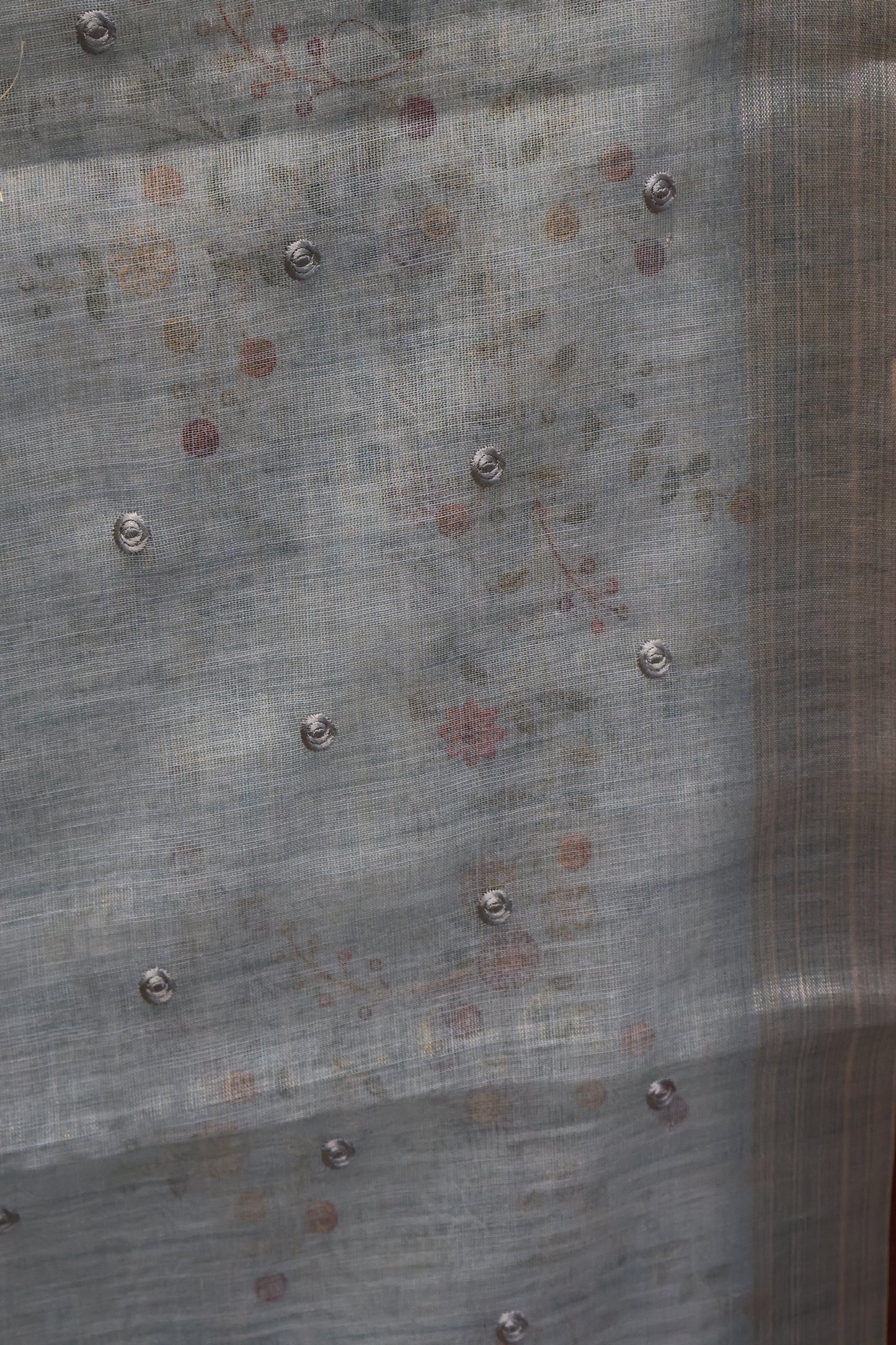 Tissue Linen Saree Floral - Sea Blue