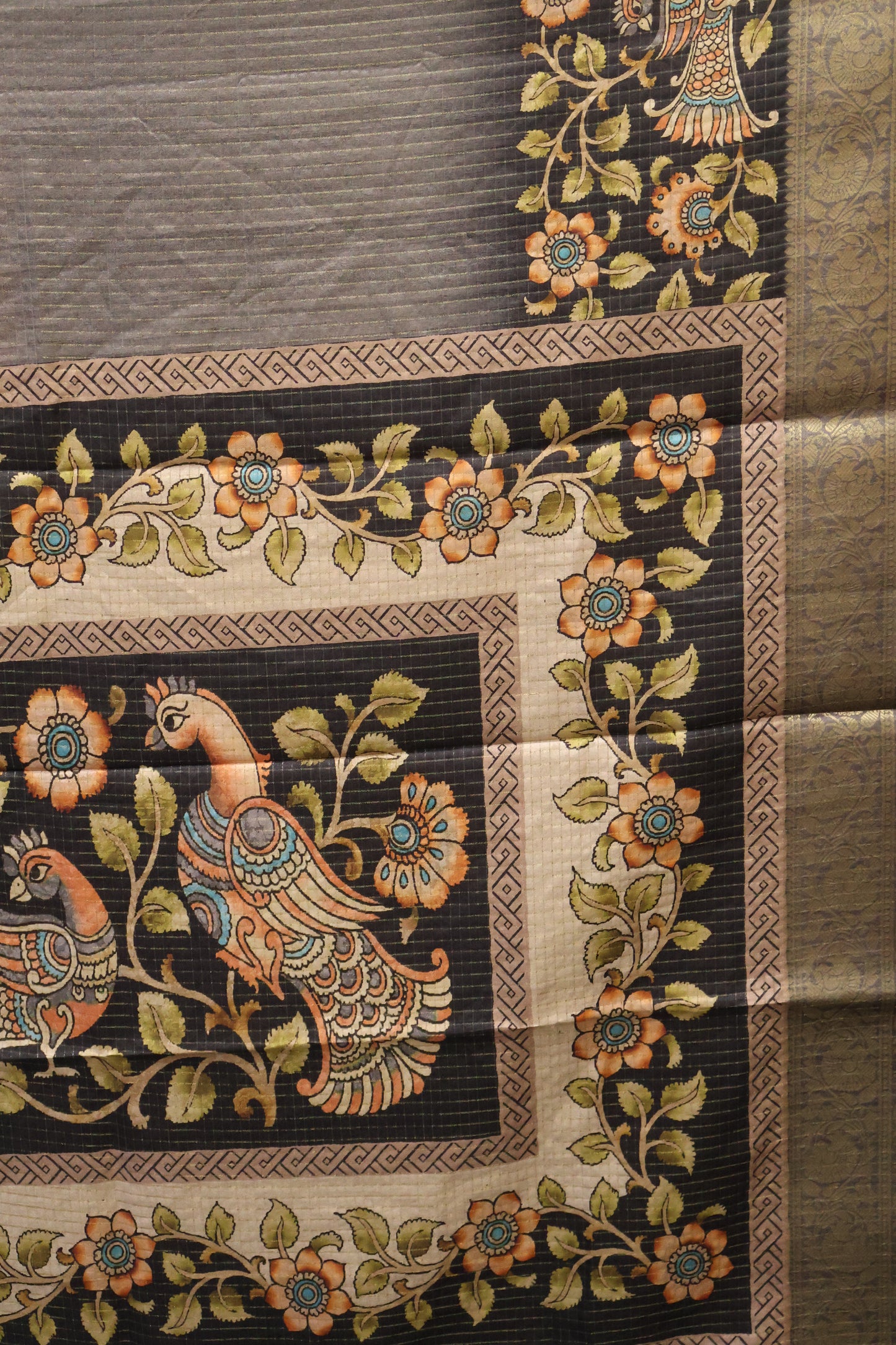 Semi Dola Silk Saree-Brick Red Kalamkari Zari
