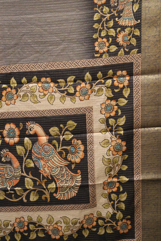 Semi Dola Silk Saree-Brick Red Kalamkari Zari