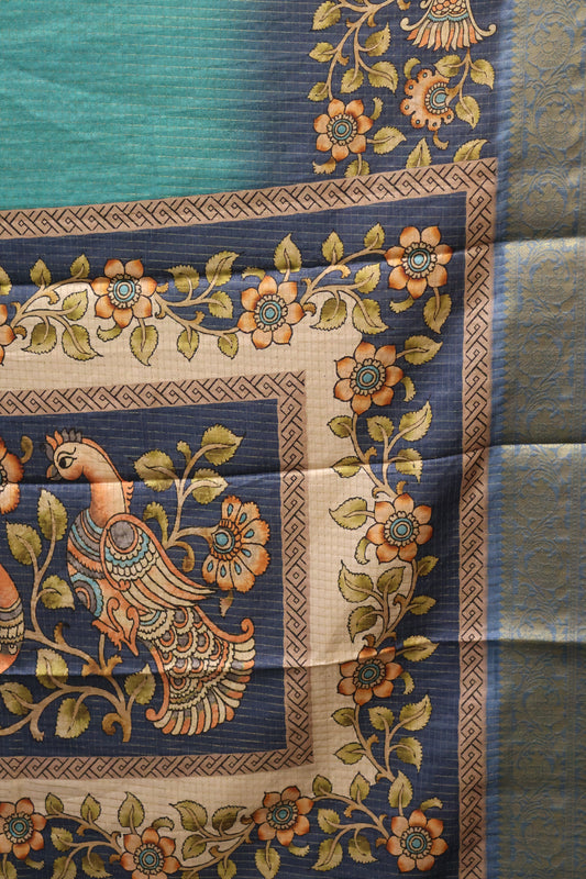 Semi Dola Silk Saree-Green Kalamkari Zari