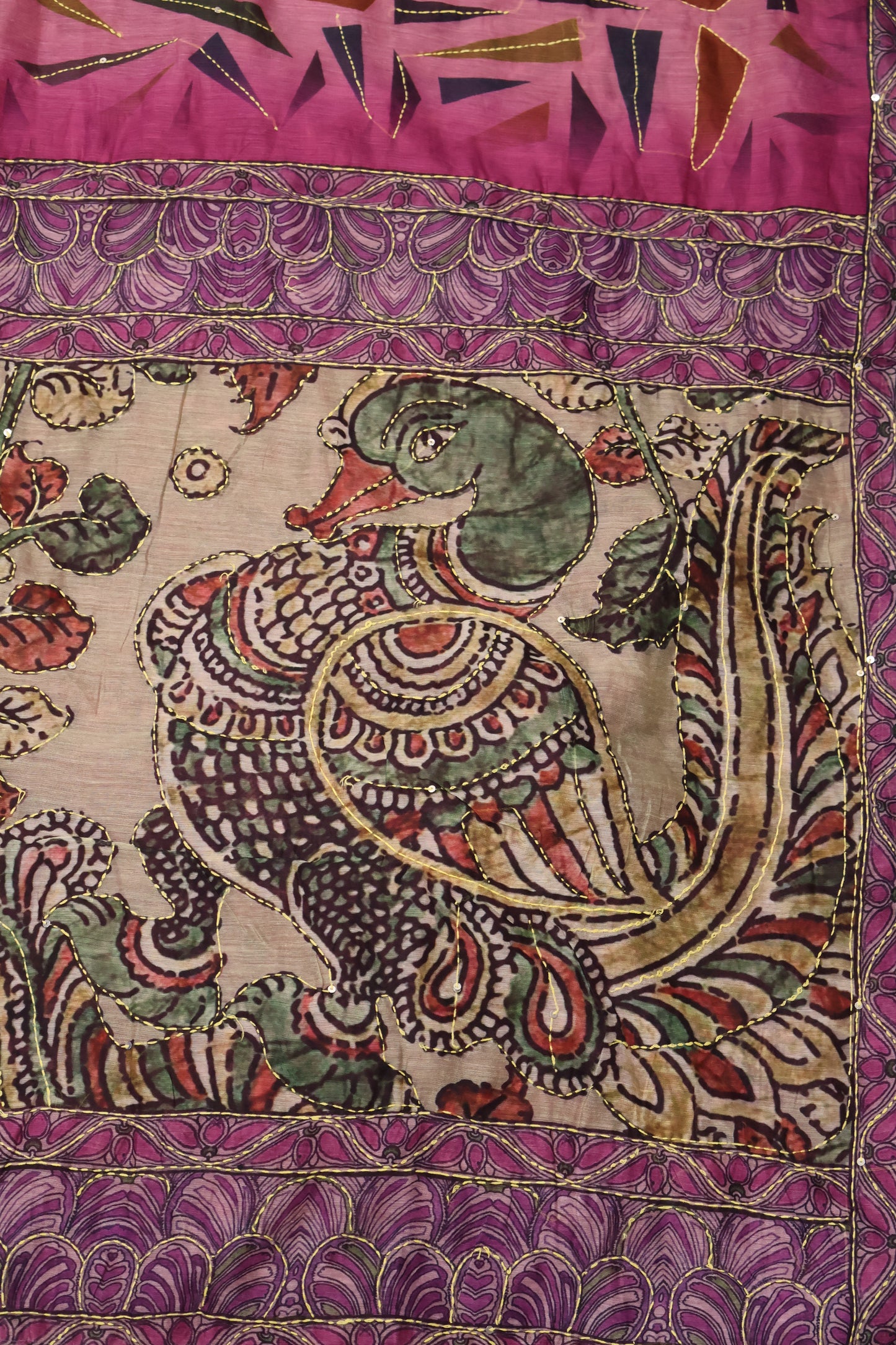 Semi Chanderi Saree- Pale Orange Geometric Border