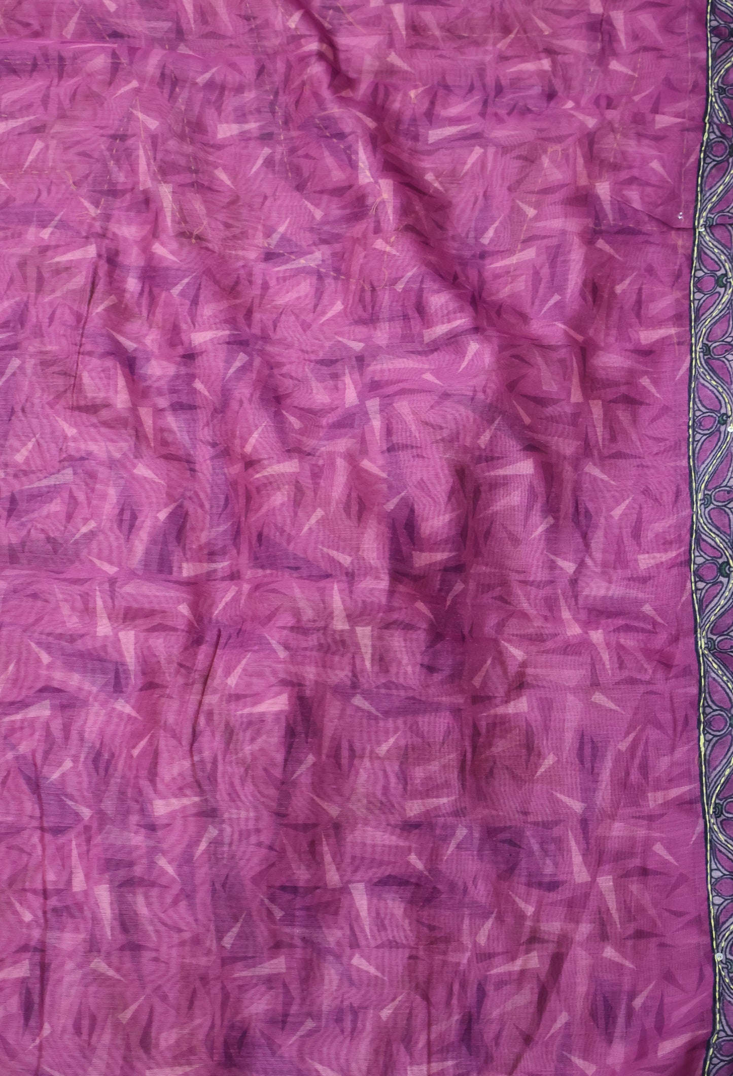 Semi Chanderi Saree- Pale Orange Geometric Border