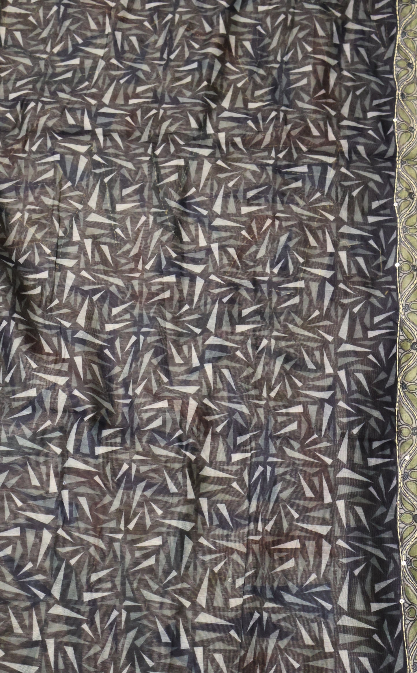 Semi Chanderi Saree- Beige Geometric Border