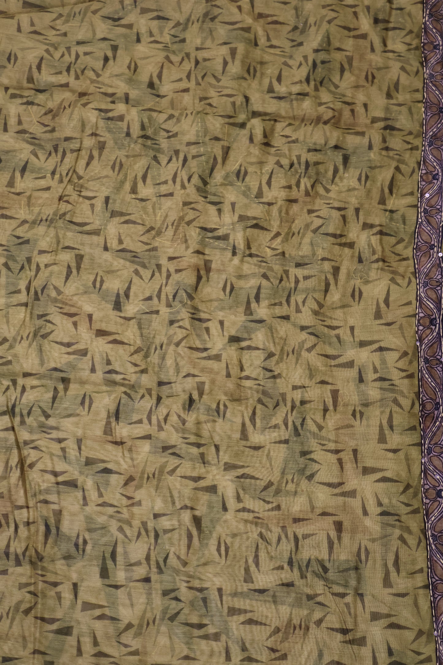 Semi Chanderi Saree-Lime Green Geometric Border