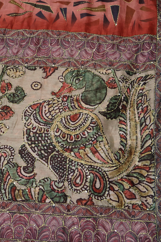 Semi Chanderi Saree-Pink Geometric Border