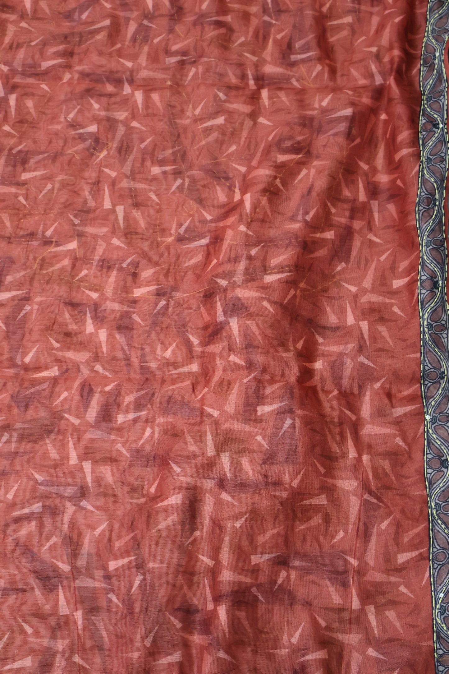 Semi Chanderi Saree-Pink Geometric Border