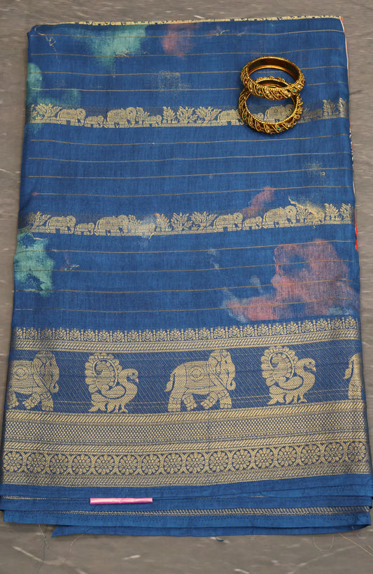 Semi Dola Silk Saree-Peacock Blue