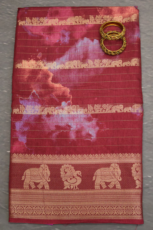 Semi Dola Silk Saree-Maroon