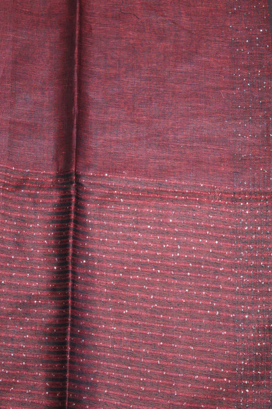 Linen Saree -Maroon Wavy Chumki