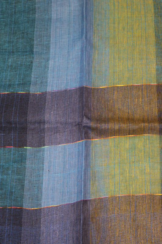 Linen Saree -Sky Blue Zari Line