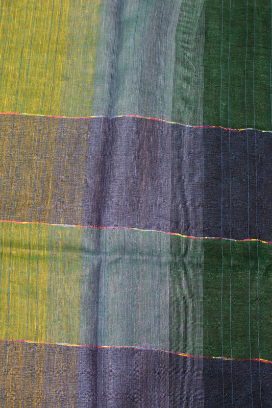 Linen Saree -Green Blue Zari Line