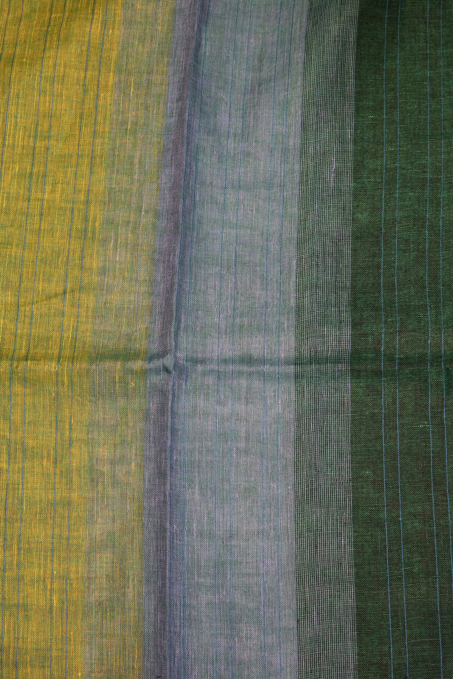 Linen Saree -Green Blue Zari Line