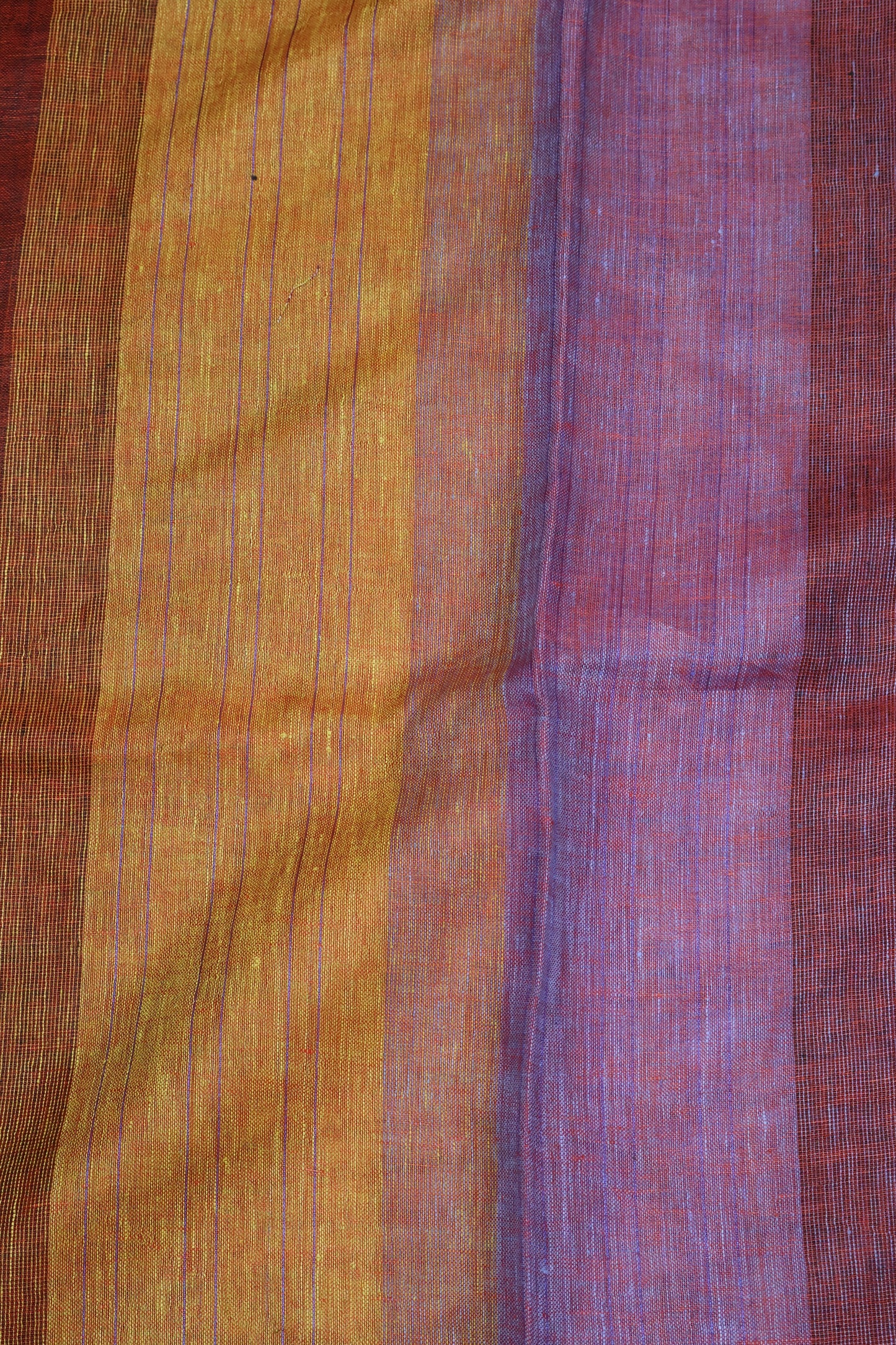 Linen Saree -Maroon Blue Zari Line
