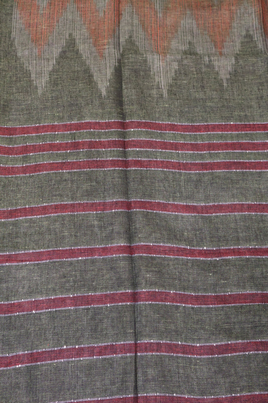 Linen Saree -Green Double Colour Zari