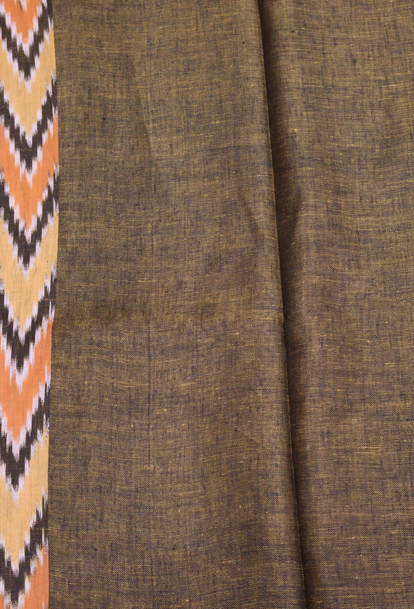 Linen Saree -Dark Mehandi Ikkat Border