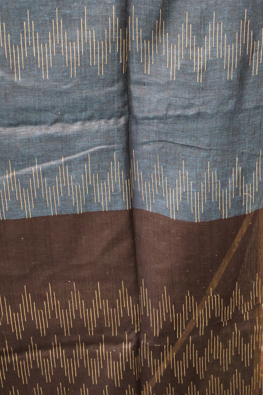 Linen Saree -Peacock Blue Ikkat Weaving