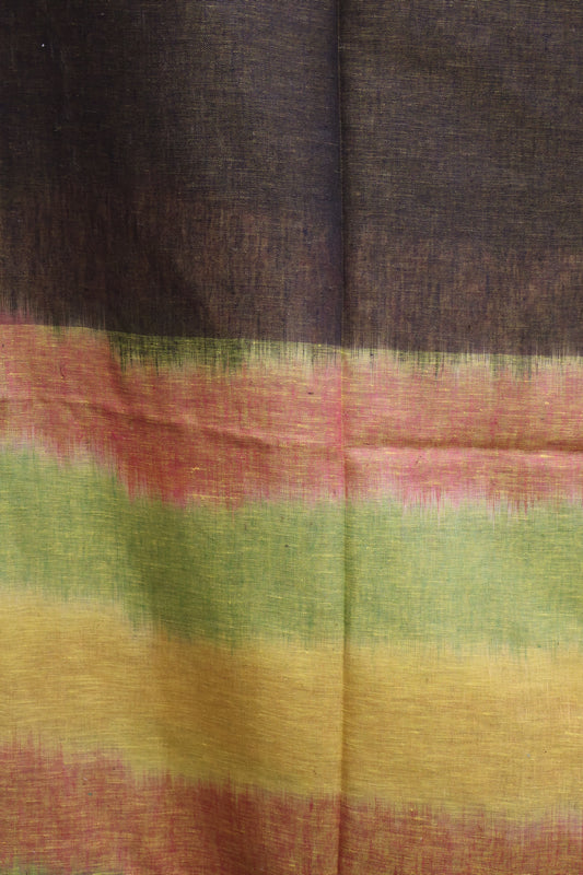 Linen Saree - Dark Mehandi Green Ikkat Weaving