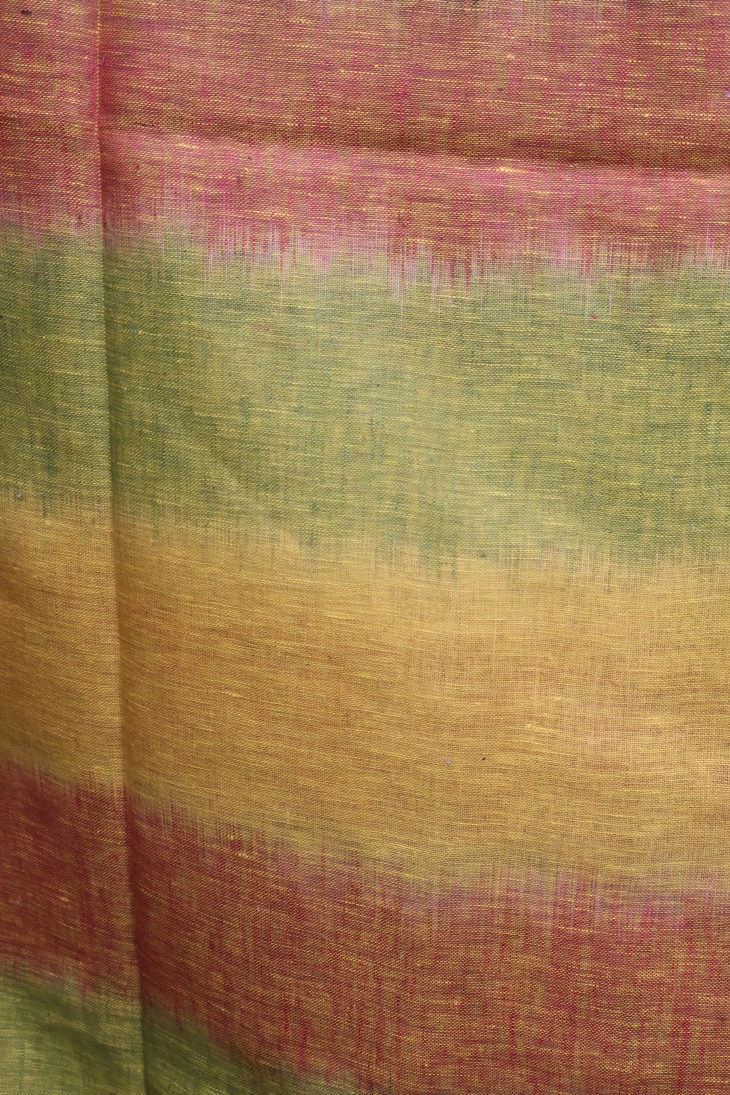 Linen Saree - Dark Mehandi Green Ikkat Weaving