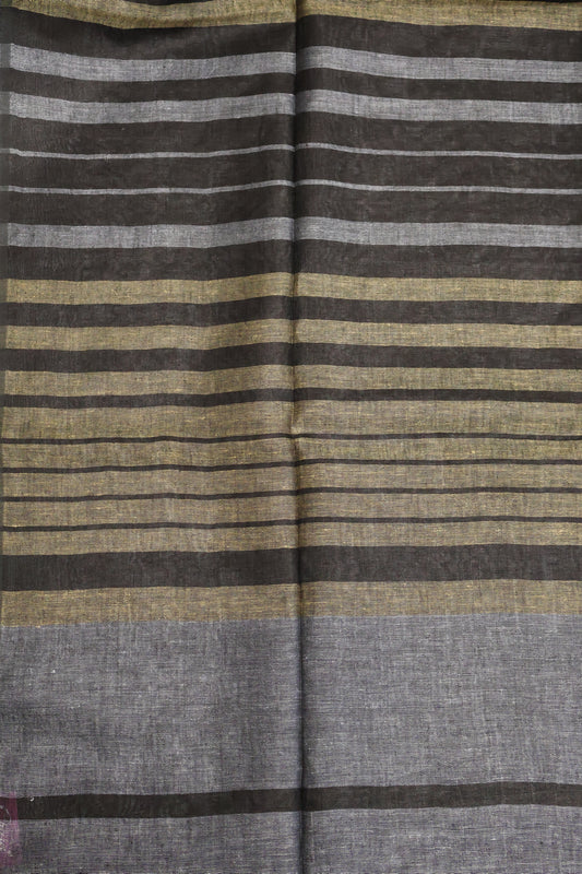 Linen Saree - Line pattern-Beige