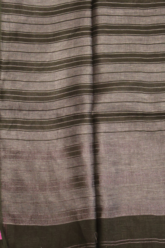 Linen Saree -Grey - Black Zari