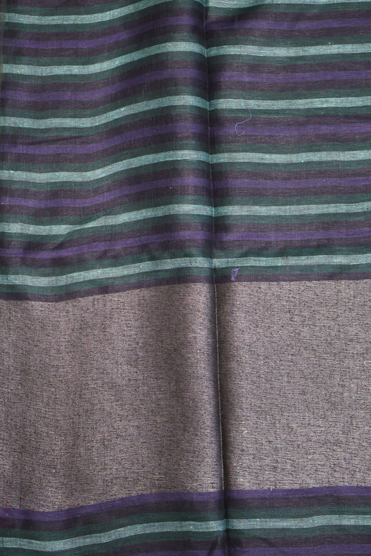 Linen Saree -Black Zari-Green