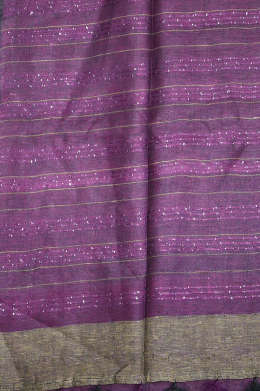 Linen Saree - Chumki Pattern-Purple