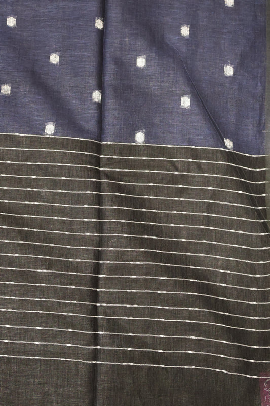 Linen Saree -Round Butta-Navy Blue