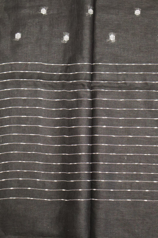 Linen Saree -Round Butta-Black