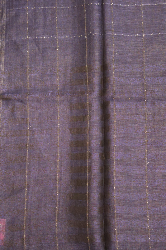 Linen Saree -Chumki Checks Pattern-Blue
