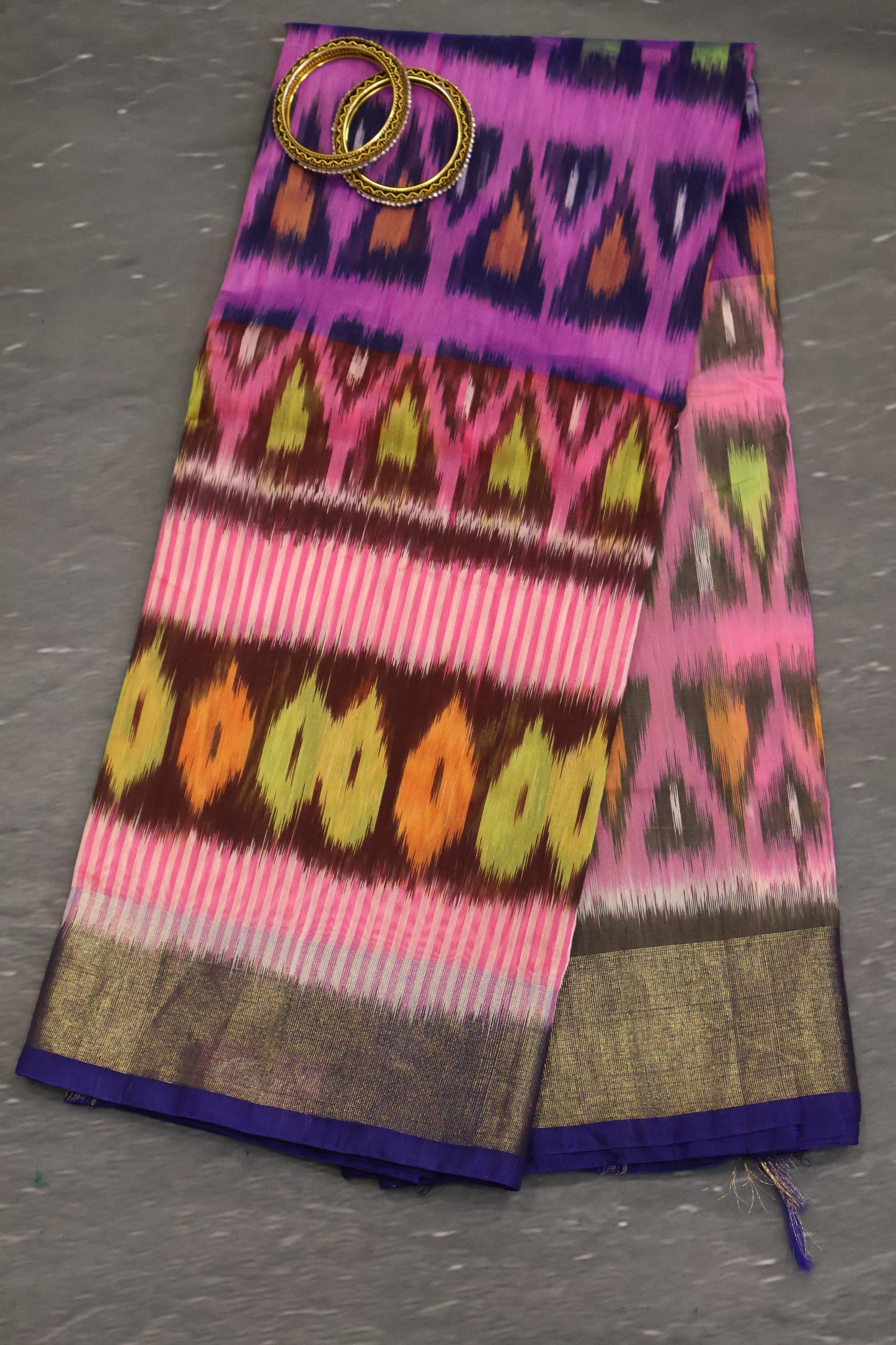 Pochampally Silk Cotton-Lavender Pink Ikkat Pattern