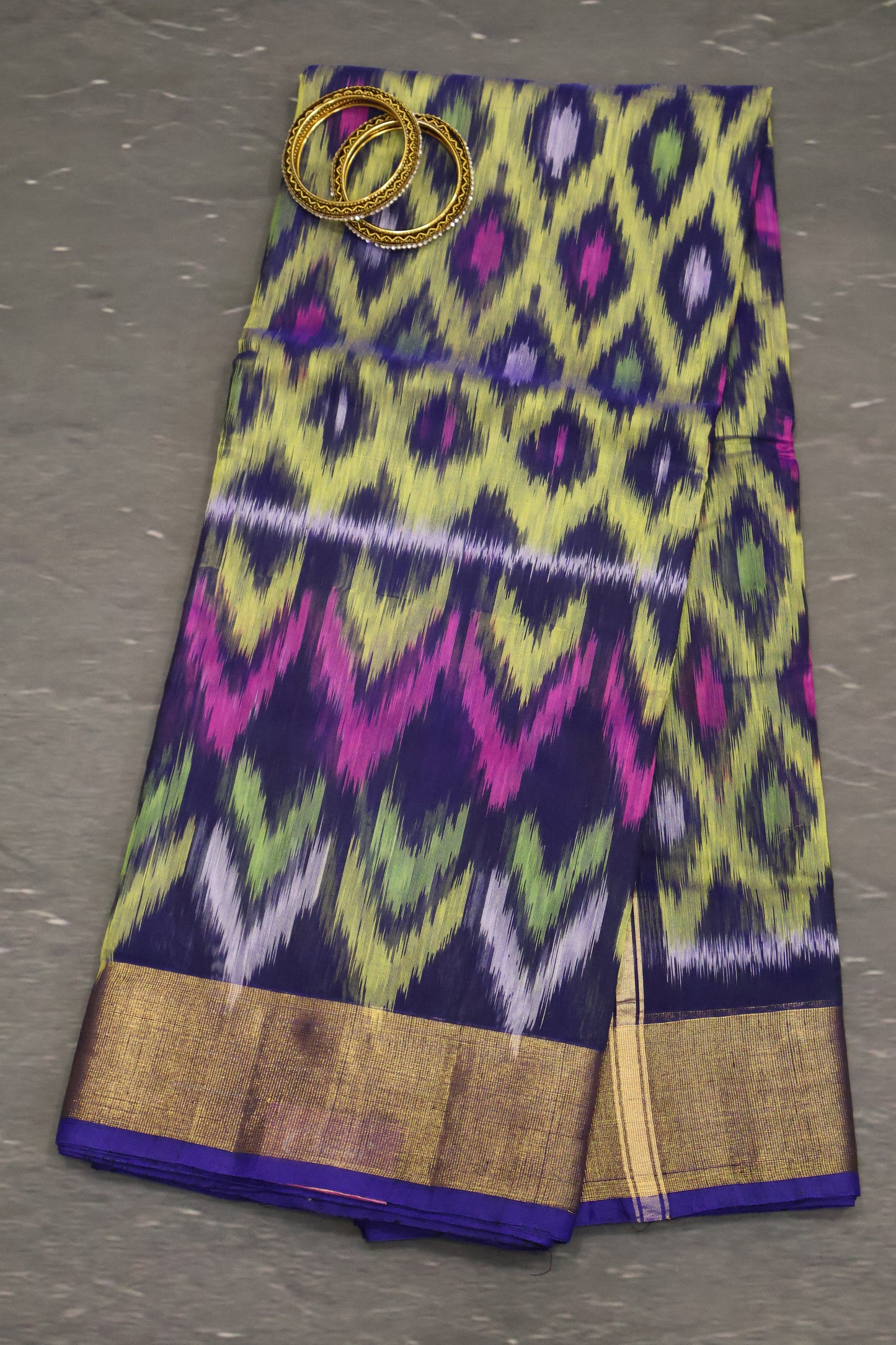 Pochampally Silk Cotton-Blue ikkat Pattern