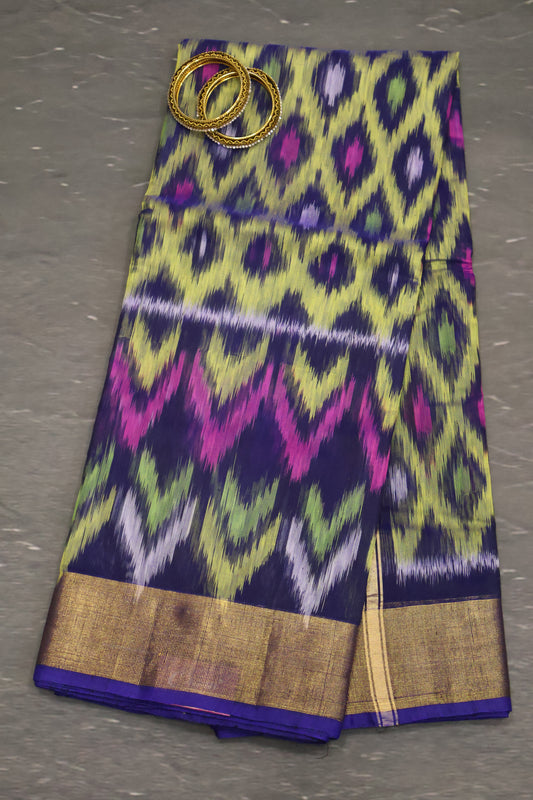 Pochampally Silk Cotton-Blue ikkat Pattern
