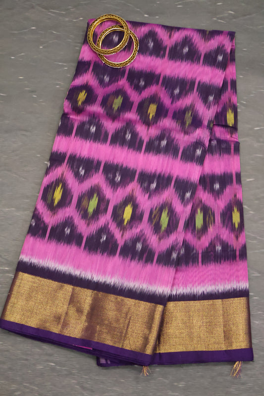 Pochampally Silk Cotton-Light Purple ikkat Pattern