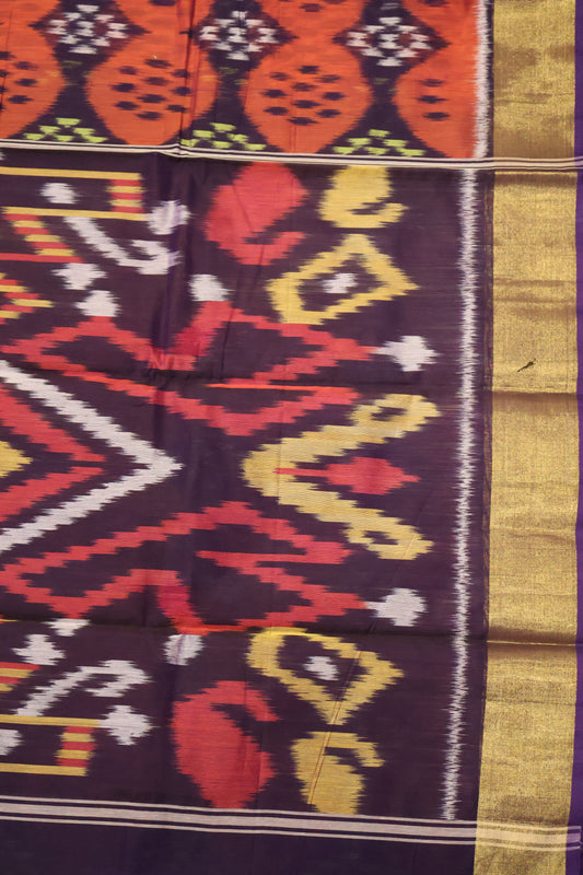 Pochampally Silk Cotton-Purple ikkat Pattern