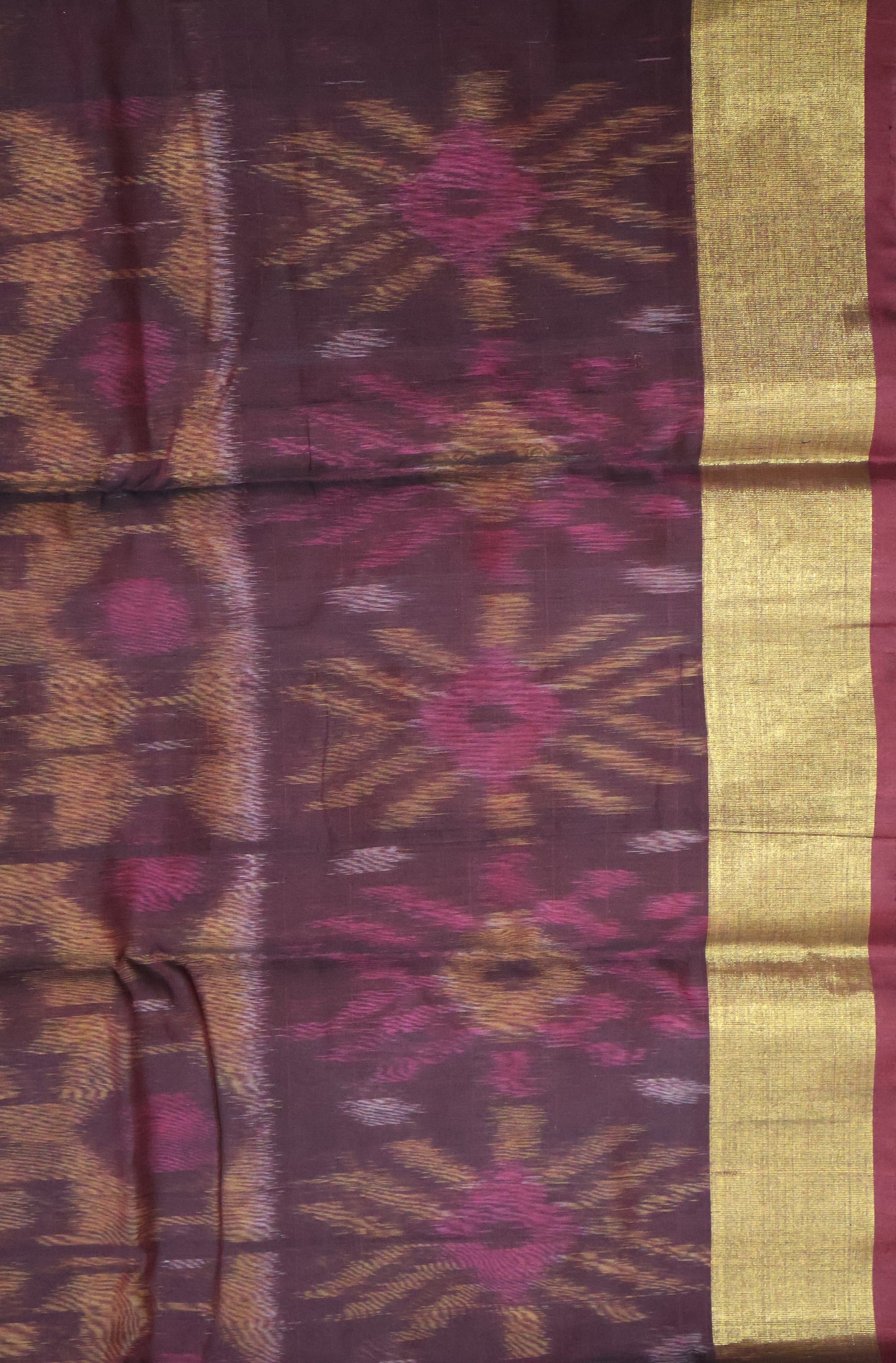 Pochampally Silk Cotton- Orange ikkat Pattern