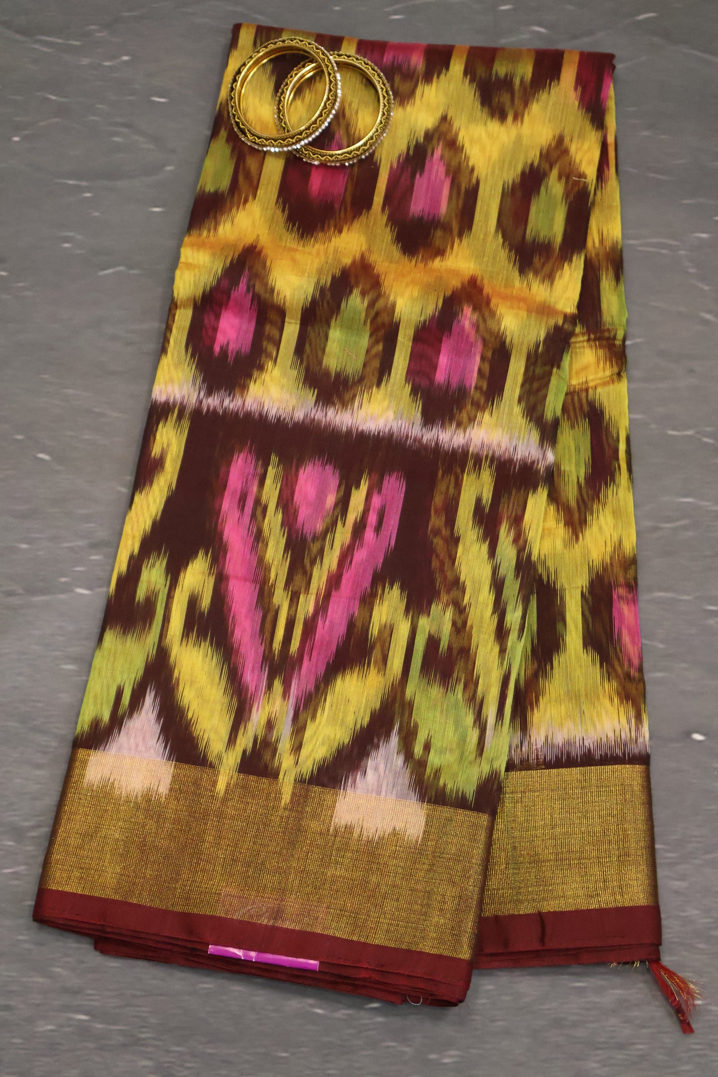 Pochampally Silk Cotton- Maroon ikkat Pattern