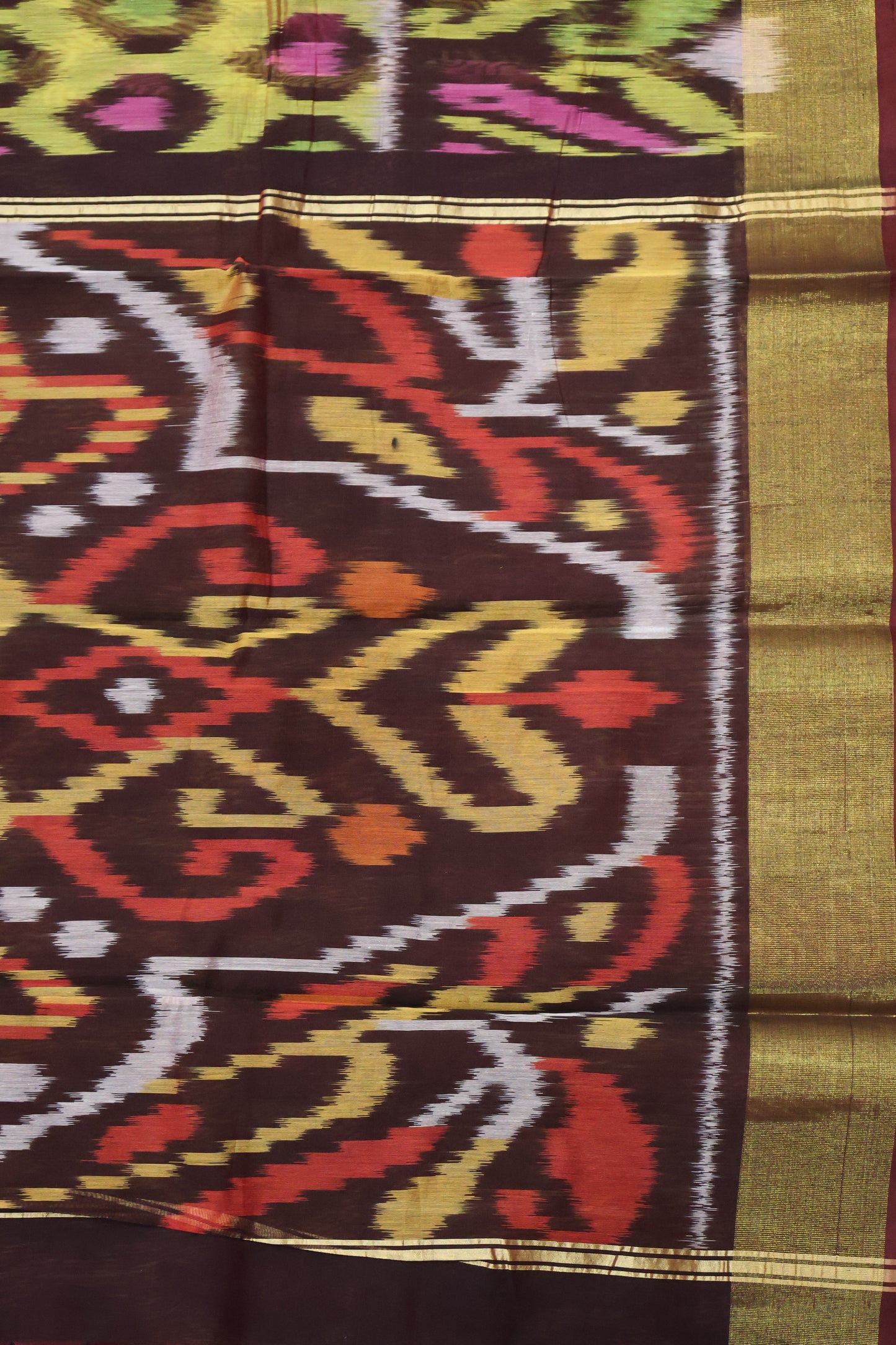 Pochampally Silk Cotton- Maroon ikkat Pattern