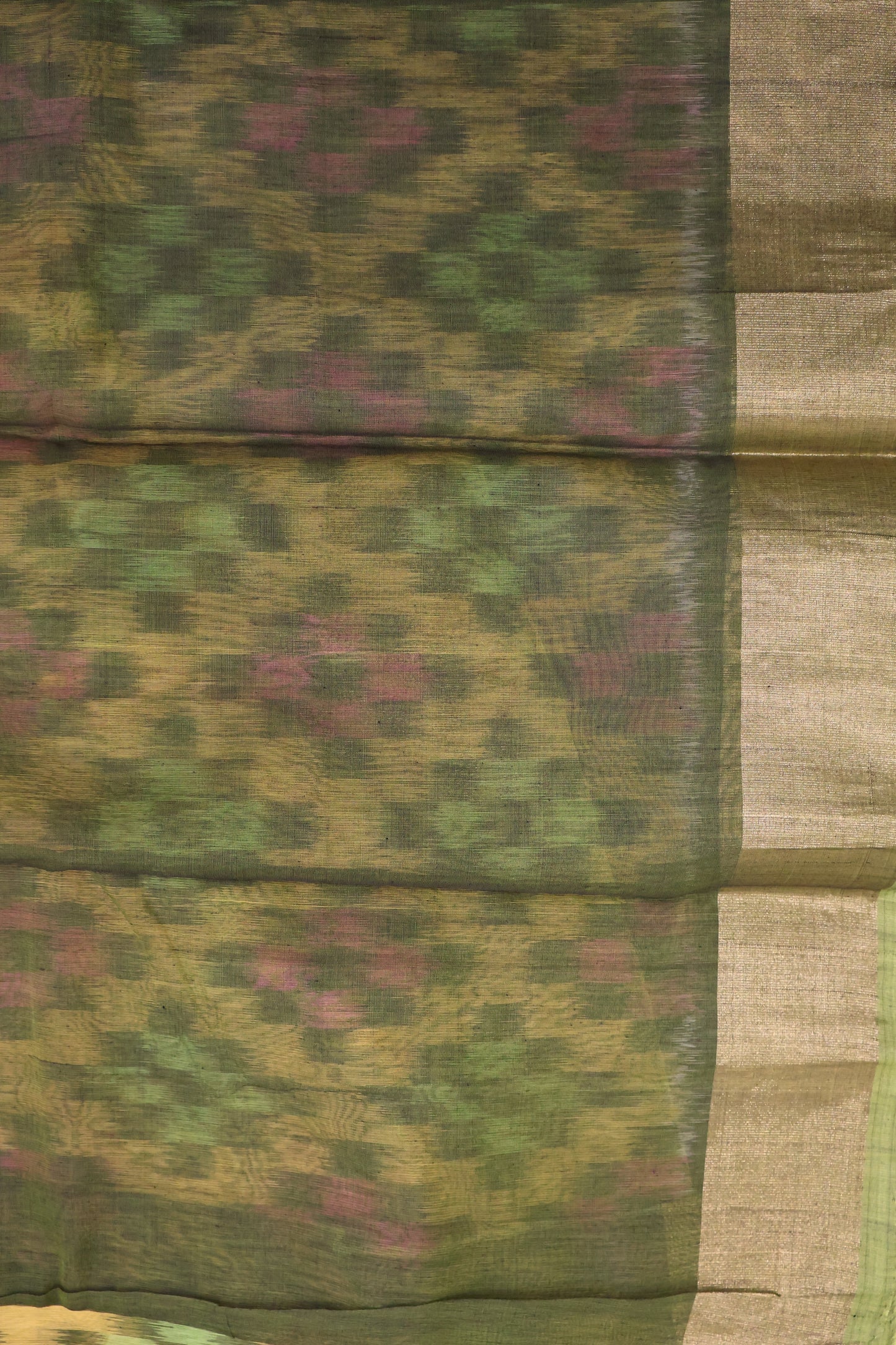 Pochampally Silk Cotton- Mango Yellow ikkat Pattern