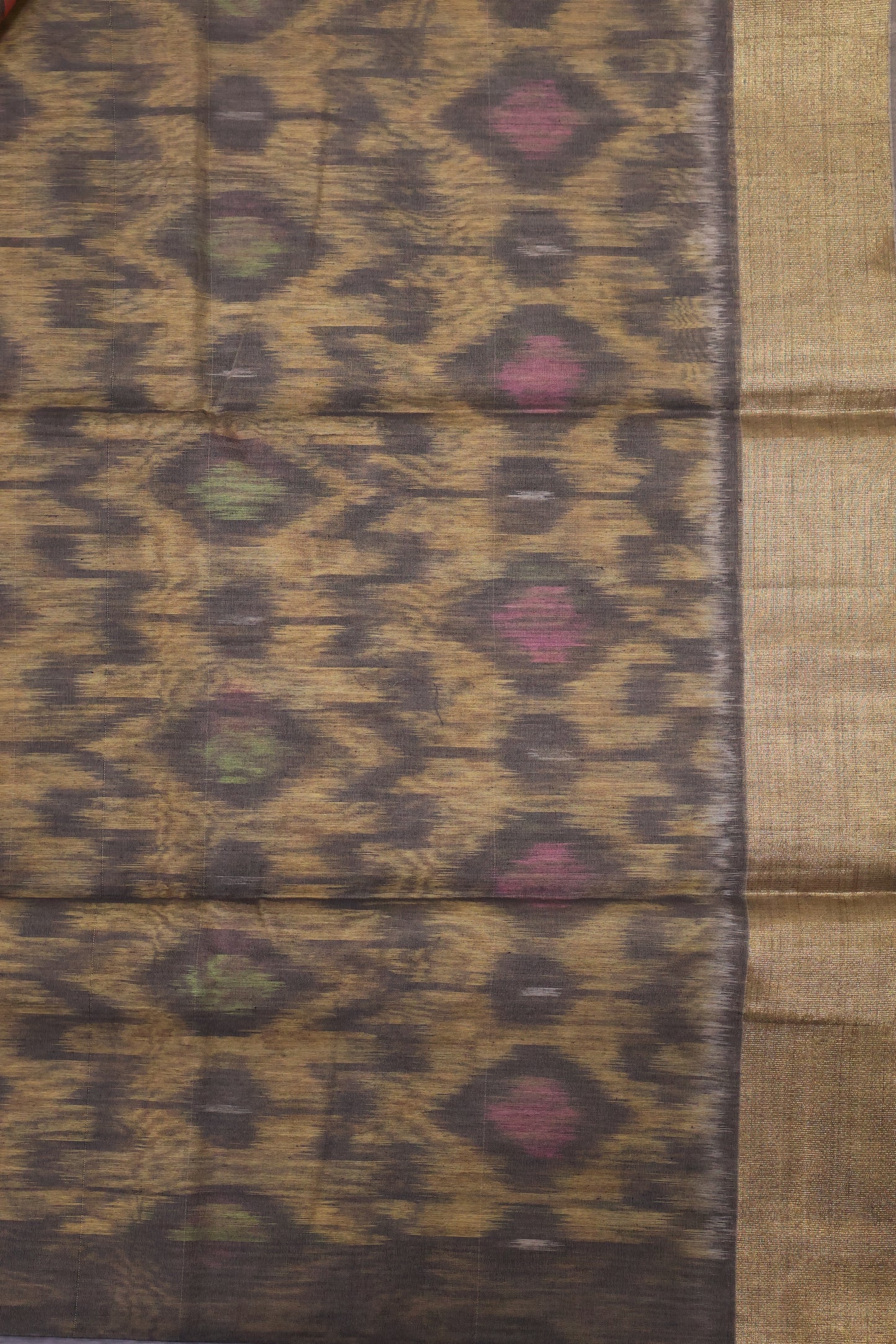 Pochampally Silk Cotton- Mango-Grey ikkat Pattern