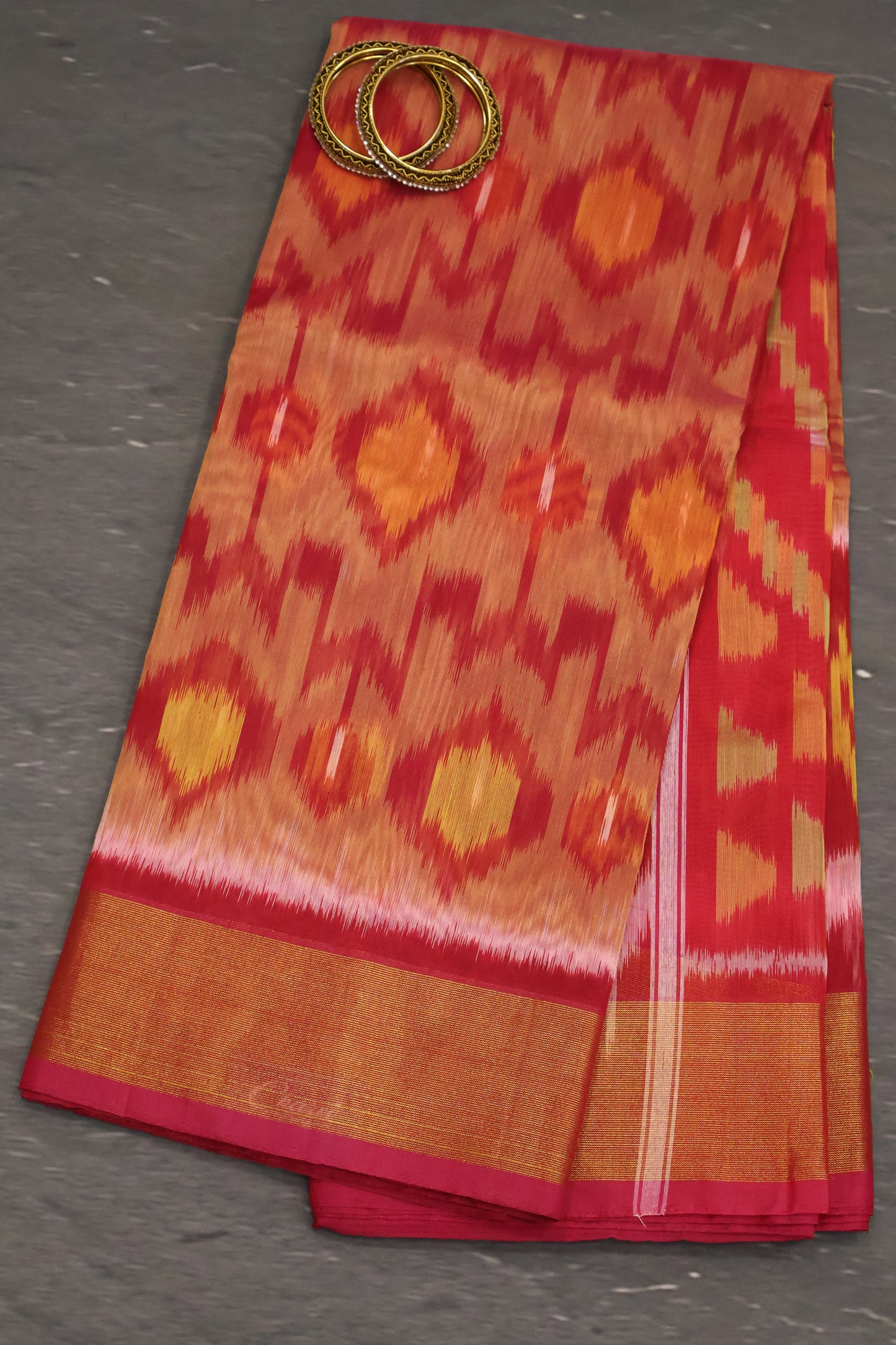 Pochampally Silk Cotton- Pink-Beige ikkat Pattern