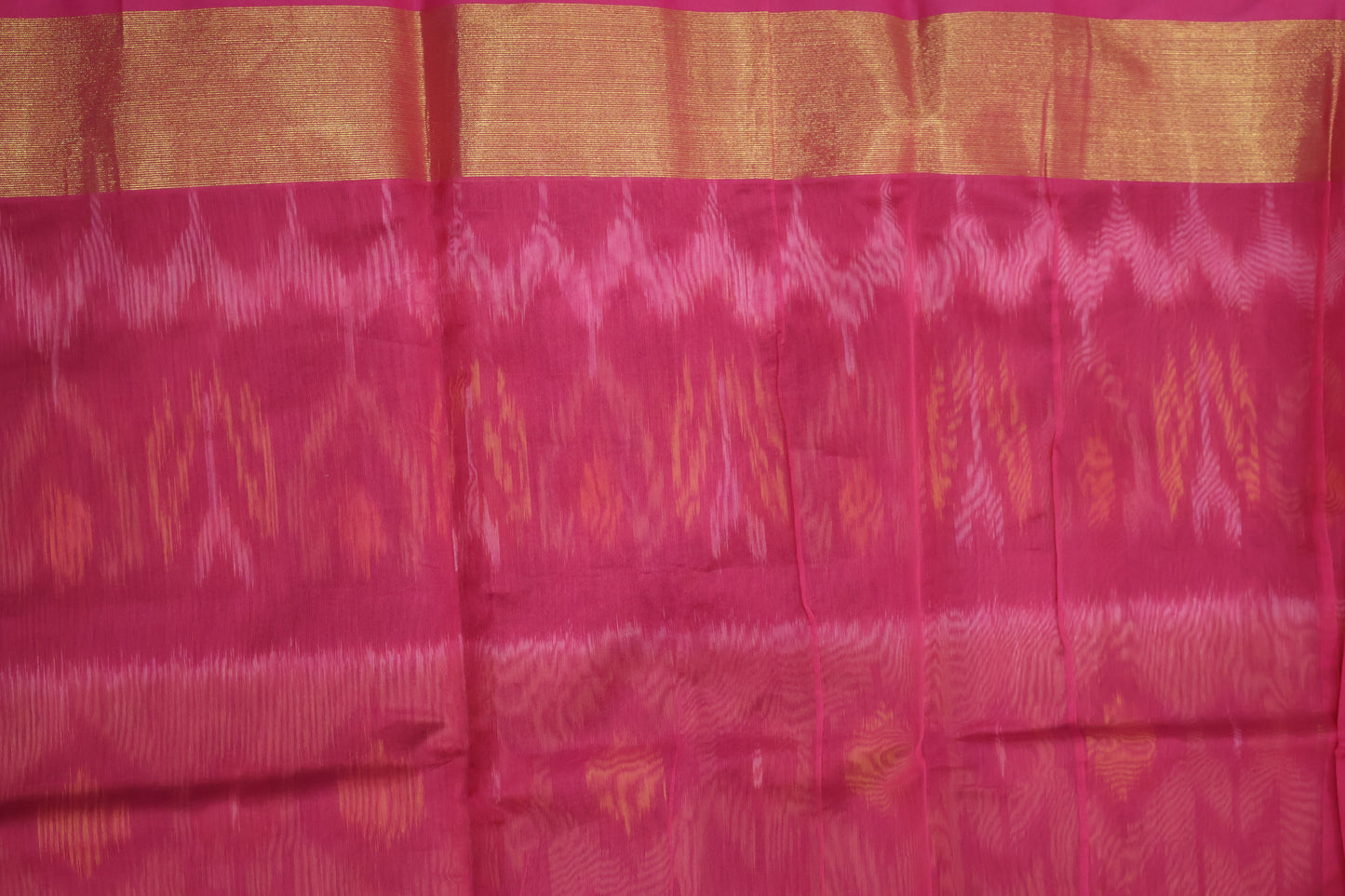 Pochampally Silk Cotton- Pink-Beige ikkat Pattern