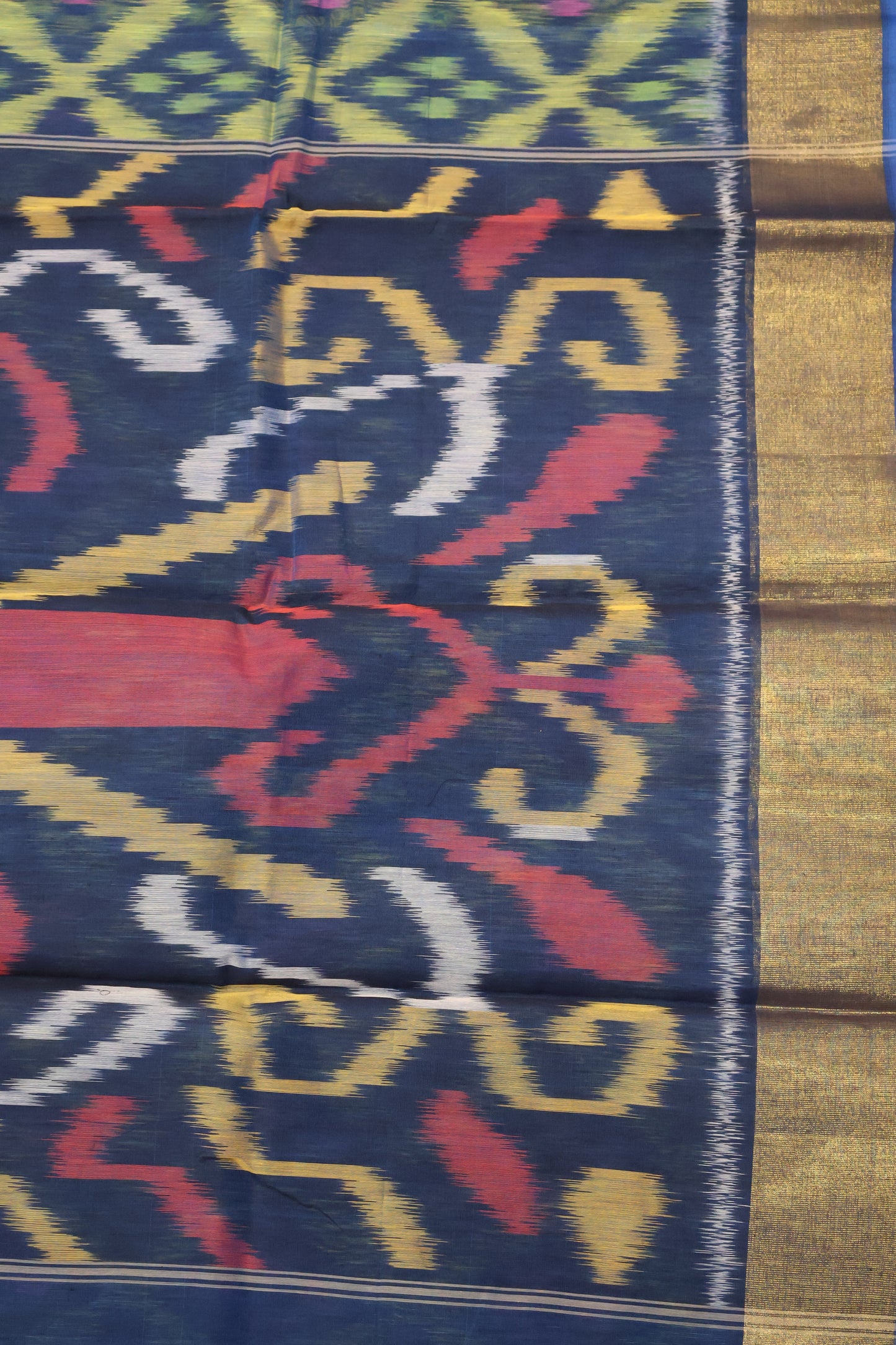 Pochampally Silk Cotton- Peacock Blue ikkat Pattern