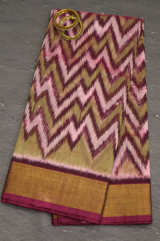 Pochampally Silk Cotton- Purple ikkat Pattern