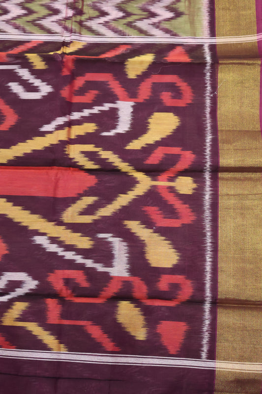 Pochampally Silk Cotton- Purple ikkat Pattern