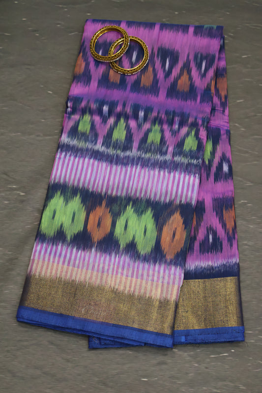Pochampally Silk Cotton- Blue-Purple ikkat Pattern